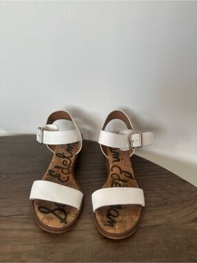 Sam Edelman White Leather Strap Cork-Insole Sandals
